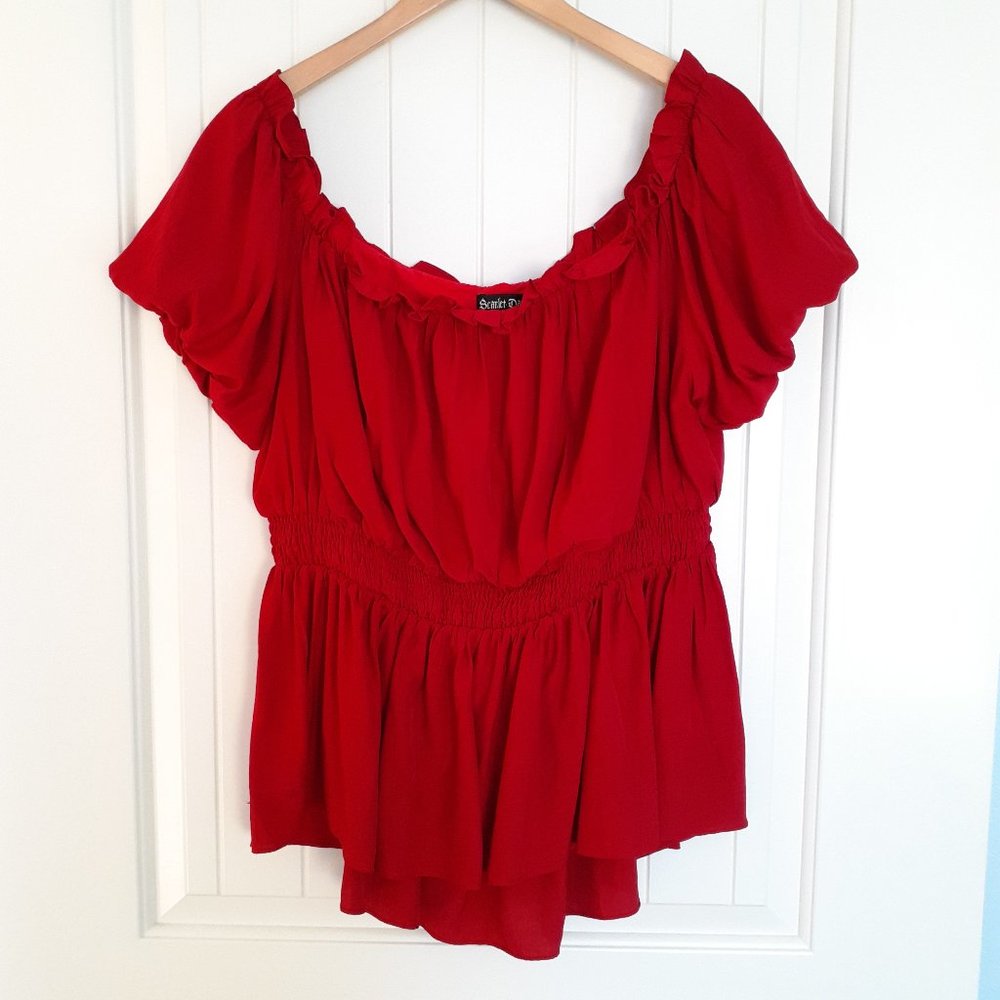 Scarlet Darkness Medieval Renaissance Pirate Shirring Top Red Size XL